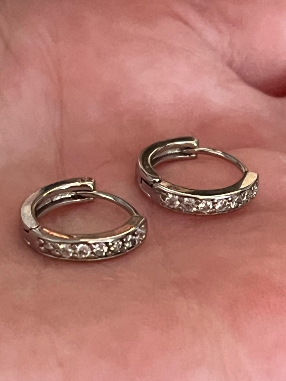 Silver Mini Diamond Hoop Earrings - Picture 6 of 7